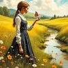 Nature Girl And Butterfly Diamond Painting