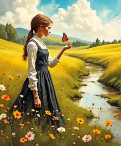 Nature Girl And Butterfly Diamond Painting