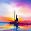 Sailboat At Sunset Silhouette Diamond Painting