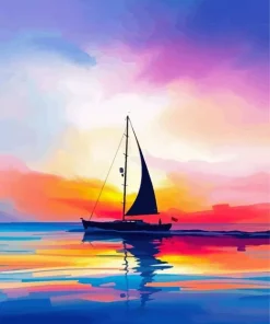Sailboat At Sunset Silhouette Diamond Painting