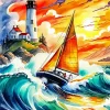 Sailboat In Storm Sunset Diamond Painting