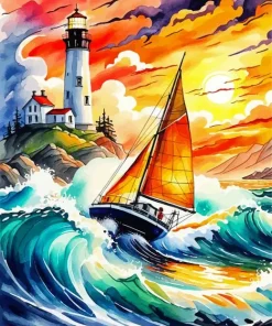 Sailboat In Storm Sunset Diamond Painting