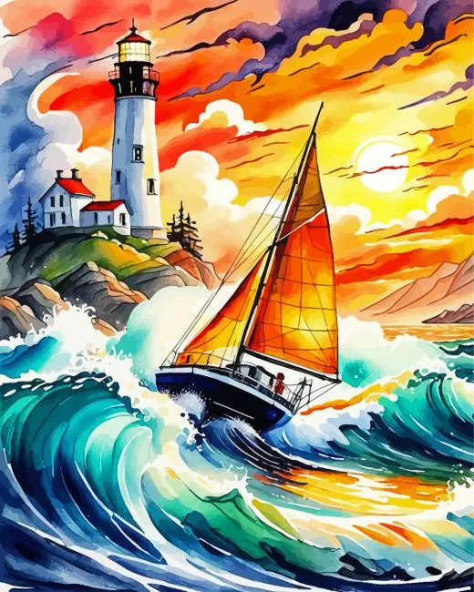 sailboat in storm sunset Diamond By Numbers Sailboat In Storm Sunset Diamond Painting