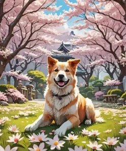 Sakura Dog Art Diamond Painting