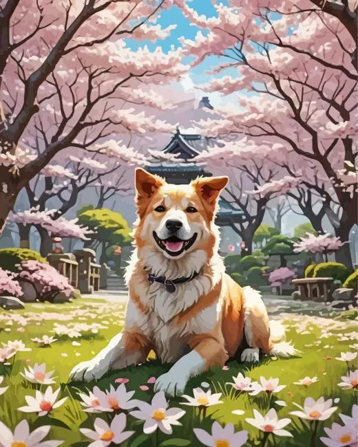 sakura dog art Diamond By Numbers Sakura Dog Art Diamond Painting