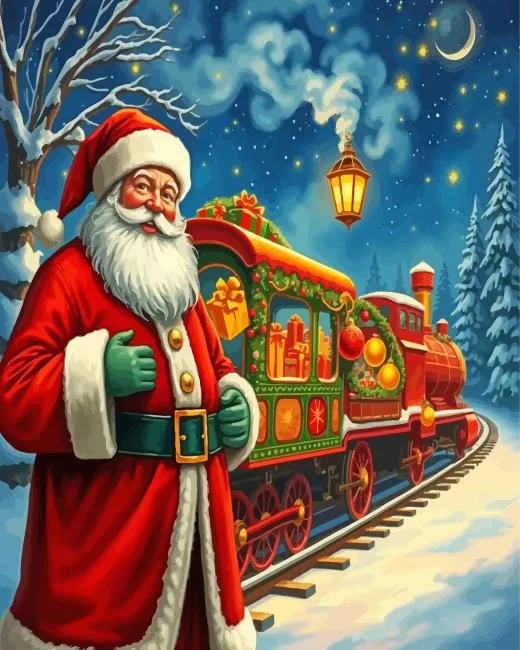 santa christmas train art Diamond With Numbers Santa Christmas Train Art Diamond Painting