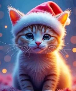 Santa Hat Cat Diamond Painting