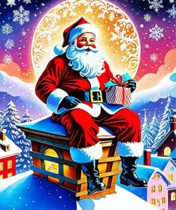 Santa On The Roof Diamond Painting