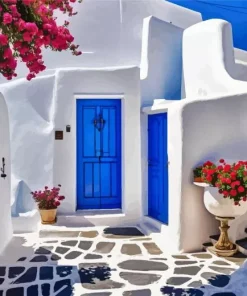 Santorini Blue Door Art Diamond Painting