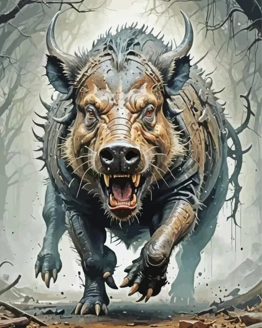 scary boar art Diamond With Numbers Scary Boar Art Diamond Painting