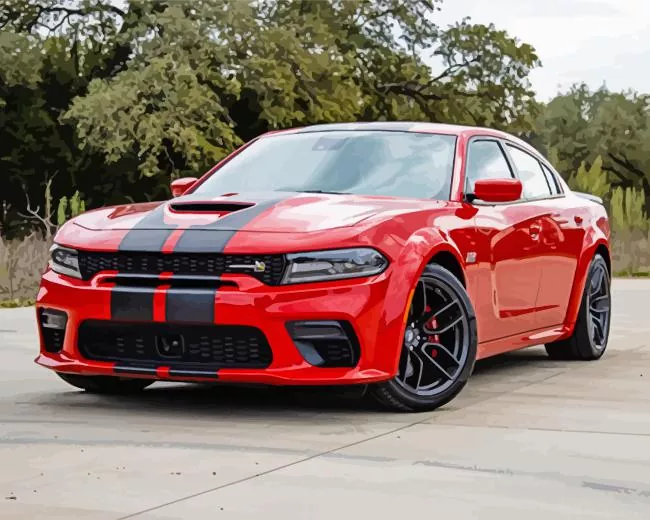 scat pack charger red art Diamond By Numbers Scat Pack Charger Red Art Diamond Painting