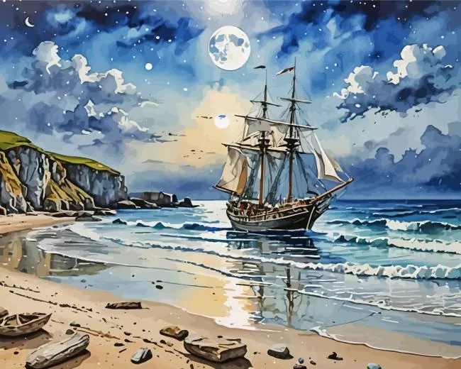 seascape sailboat art Diamond With Numbers Seascape Sailboat Art Diamond Painting