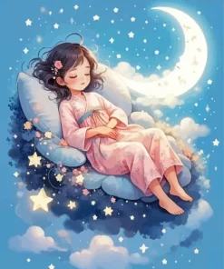 Sleepy Girl On Moon Diamond Painting