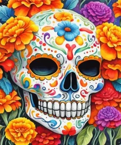 Sugar Skull Mask And Flowers Diamond Painting