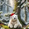 White Santa Bear Hat Diamond Painting