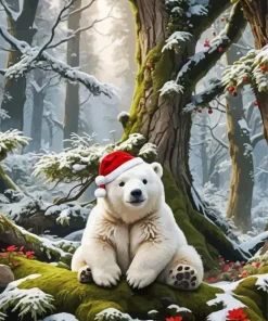 White Santa Bear Hat Diamond Painting