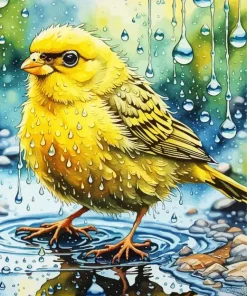 Yellow Canary Bird Under Rain Diamond Painting