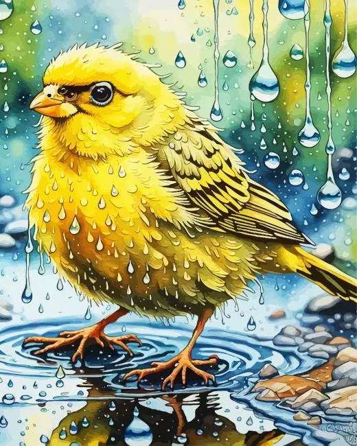 yellow canary bird under rain Diamond Paintings Yellow Canary Bird Under Rain Diamond Painting