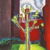 Young Tree In Red Courtyard Diamond Painting