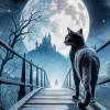 Black Cat Under the Full Moon Diamond Painting
