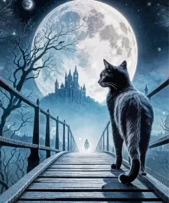 Black Cat Under the Full Moon Diamond Painting