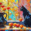 Black Cat and Apples Diamond Painting