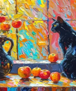 Black Cat and Apples Diamond Painting