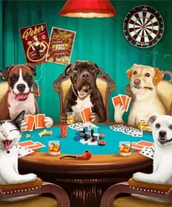Cat and Dogs Playing Poker Diamond Painting