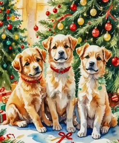 Christmas Puppies Diamond Painting