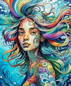 Colorful Underwater Girl Diamond Painting