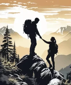 Couple Hiking Silhouette Diamond Painting