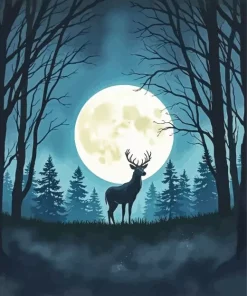Deer Full Moon Silhouette Diamond Painting