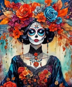 Floral Sugar Skull Lady Diamond Painting