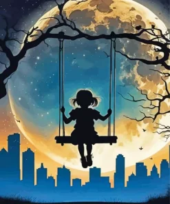 Girl on Swing Silhouette Diamond Painting