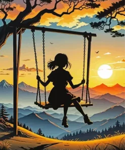 Girl on a Swing Silhouette Diamond Painting