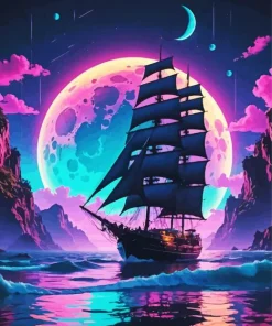 Moonlight Fantasy Sailboat Diamond Painting