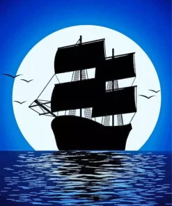 Moonlight Ship Silhouette Diamond Painting