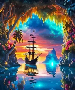 Pirate Ship Silhouette Diamond Painting