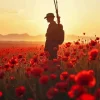 Soldier in Poppy Field Silhouette Diamond Painting