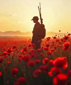 Soldier in Poppy Field Silhouette Diamond Painting