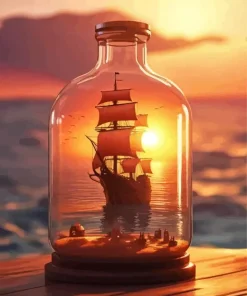 Sunset Ship in a Bottle Diamond Painting