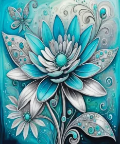 Turquoise Silver Flower Diamond Painting