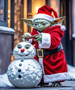Baby Yoda with Snowman Diamond Painting