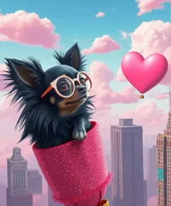 Black Chihuahua with Glasses Diamond Painting