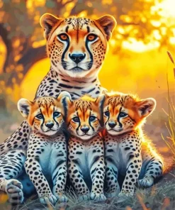 Cheetah Family at Sunset Diamond Painting