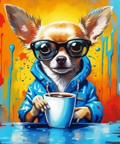 Chihuahua Drinking Coffee Diamond Painting