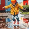 Child Jumping in Puddle Diamond Painting