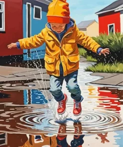 Child Jumping in Puddle Diamond Painting