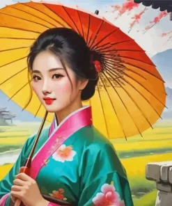 Chinese Girl with Umbrella Diamond Painting