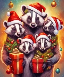 Christmas Badgers Family Diamond Painting